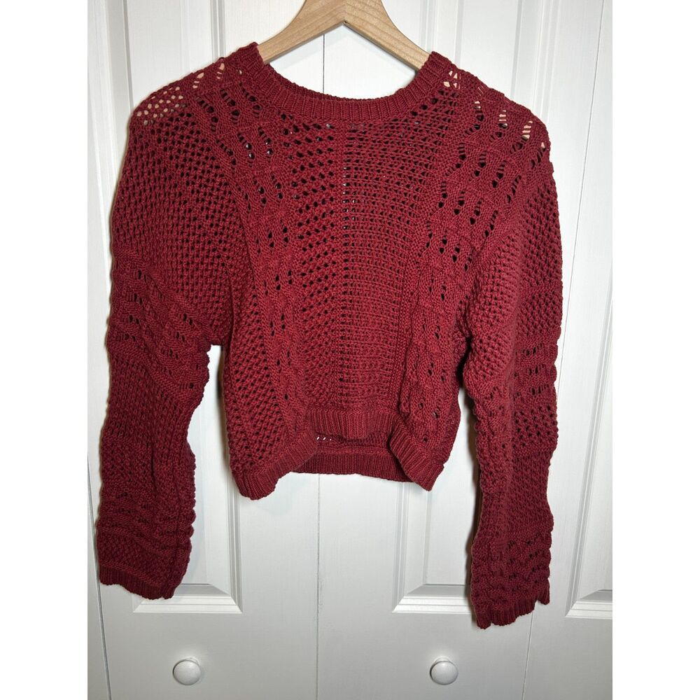 Madewell Crochet Knit Crop Sweater Antique Rose Burgundy XS